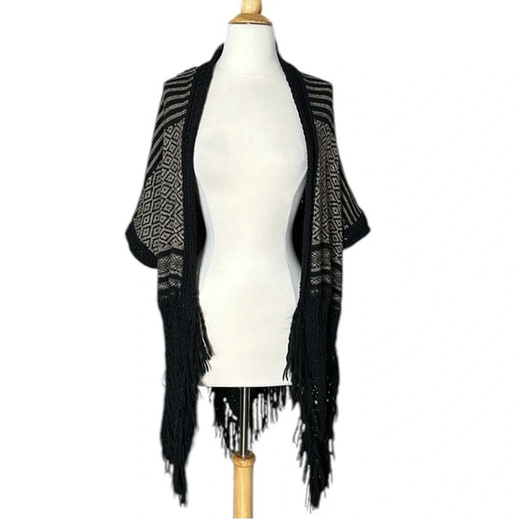 ANTHROPOLOGIE Galenia Cardigan Bohemian Crochet Fringe Lambswool Tribal, OS - Picture 5 of 16